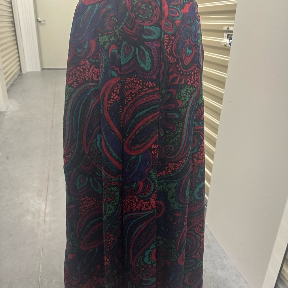 Vintage Pleated Paisley Midi Skirt